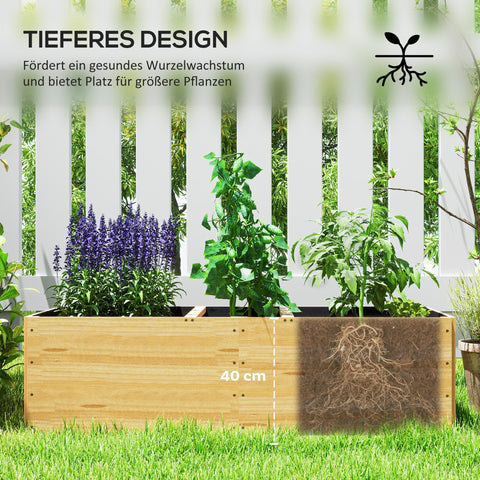 Rootz Wooden Raised Bed - Plant Bed - Garden Planter - Promotes Healthy Root Growth - 3 Planting Zones - 140 x 60 x 40 cm