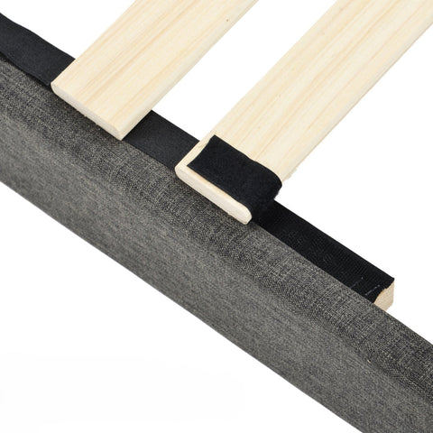 Rootz Double Bed with Padded Headboard - Fabric Cover - Upholstered Bed - Comfort - 146L x 210W x 111H cm - Dark Gray Design