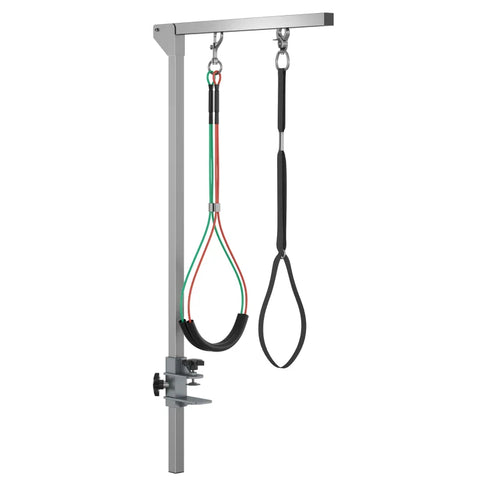 Rootz Pet Dressing Table - Height Adjustable - Pet Grooming Arm - Haunch Holders & Grooming Loop - Silver - 36 x 8 x 74 cm