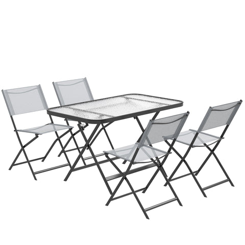 Rootz 5-Piece Garden Furniture Set - Outdoor Chairs - Foldable Patio Table - Durable Metal Frame - Table: 120x70x70cm, Chair: 55x46x80cm