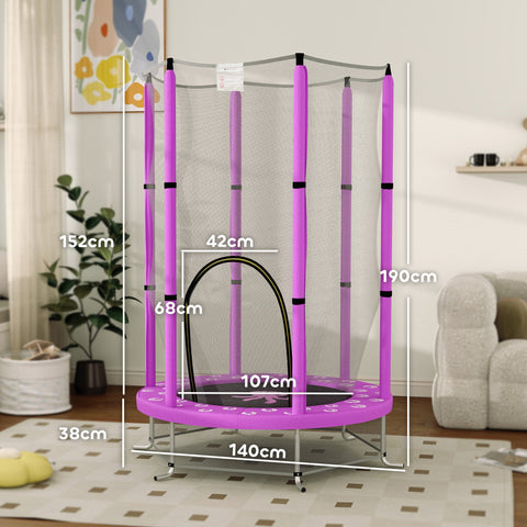 Rootz Children's Trampoline with Safety Net - Kids Bounce Platform - Jumping Mat - Extreme Jumping Power - Ø140 x 190H cm, Violet