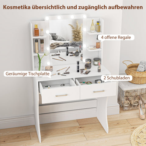 Rootz Dressing Table with Mirror - Makeup Vanity - LED Makeup Table - Brightness Control - 80cm x 40cm x 132cm - White
