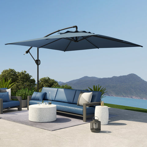 Rootz 3 x 3 m Offset Parasol - Patio Umbrella - Outdoor Sunshade - UV Resistant - 300cm x 325cm x 230cm