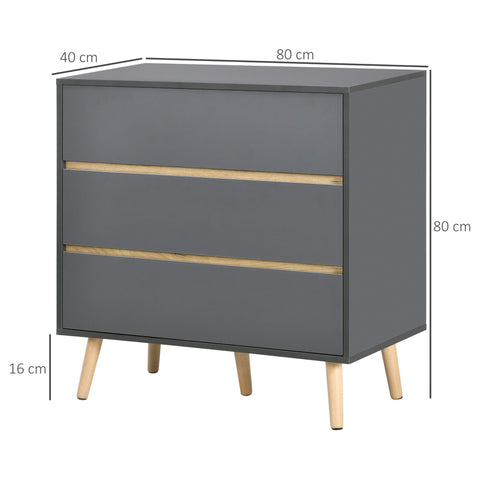 Rootz 3 Drawer Chest - Storage Furniture - Scandinavian Design - Space-Saving - 80cm x 40cm x 80cm Grey