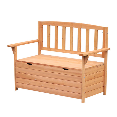 Rootz Garden Bench with Storage - Outdoor Seating - Fir Wood - High Backrest - 112l x 58b x 84h cm