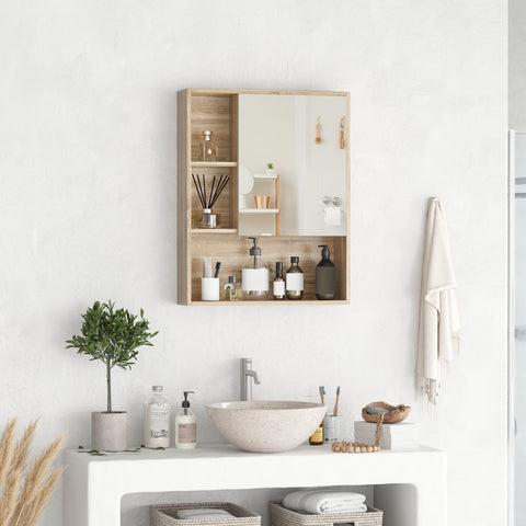 Rootz Wall Mirror Cabinet - Bathroom Storage - Hanging Cabinet - Extra Storage - Brown Finish - 60L x 15W x 76H cm