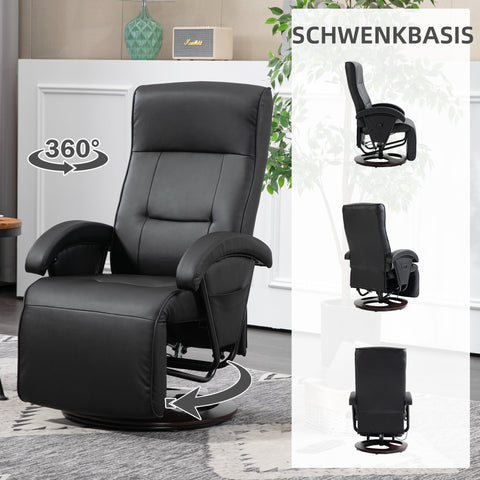 Rootz Rotatable Upholstered Chair - Swivel Chair - Recliner - Synthetic Leather Comfort - 66x86x107cm - Black