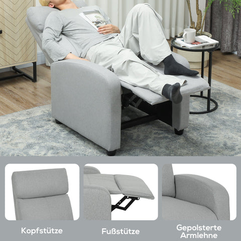 Rootz Relaxation Armchair - Recliner Chair - Lounge Seating - Adjustable Comfort - Linen Polyester - Grey - 69cm x 156.5cm x 101cm