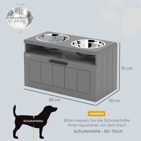 Rootz Large Dog Feeding Station - Pet Feeder - Slow Eating Stand - Neck Relief, Grey - 60cm x 30cm x 35cm