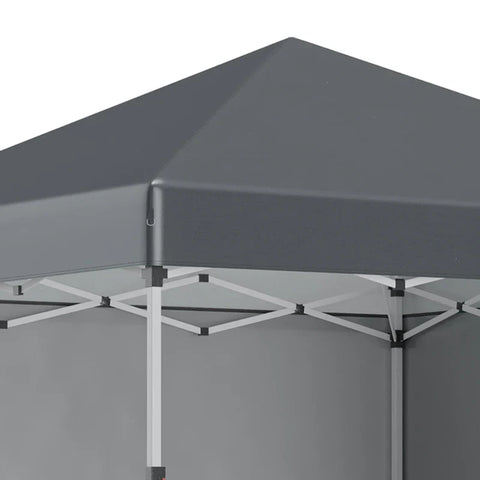 Rootz Folding Gazebo - 2 Side Walls - Height Adjustable - Sandbag - Transport Bag - Stainless Steel Frame - Steel - Oxford - Dark Gray - 297L x 297W x 274H cm