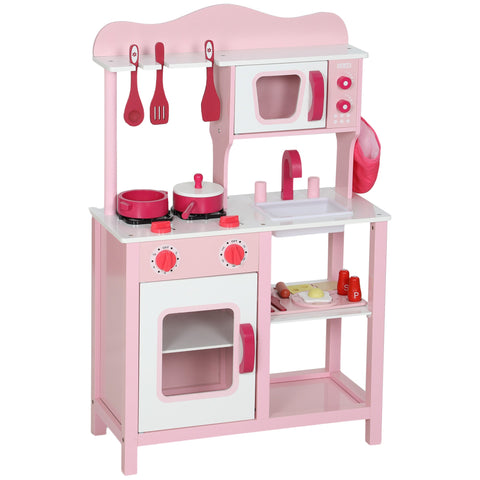 Rootz Children's Play Kitchen - Wooden Toy Kitchen - Pretend Cooking Set - Compact, Safe, Educational - 55x24x86cm - Pink