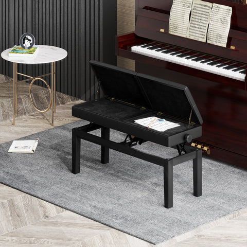 Rootz Piano Bench - Piano Stool - Music Seating - Adjustable Storage - Waterproof Synthetic Leather - 105cm x 37cm x 48-58cm