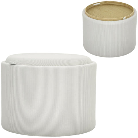 Rootz Round Storage Stool - Footrest - White Ottoman - Hidden Storage - 42cm Height