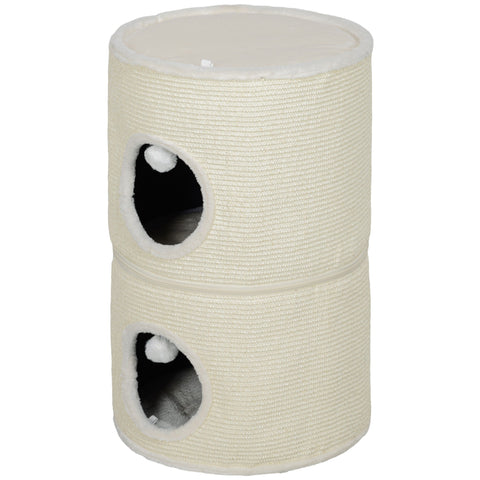 Rootz 3 Tier Cat Scratching Barrel - Cat Tower - Indoor Cat House - Sisal Cover Protects Furniture - Ø42 x 69H cm - Grey