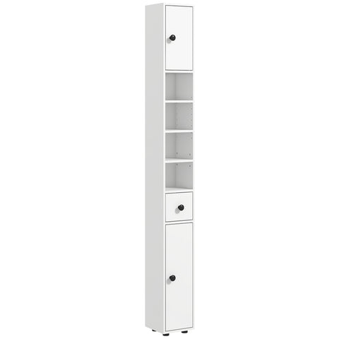 Rootz Tall Cabinet - Storage Cabinet - Bathroom Organizer - Adjustable Shelves, 1 Drawer, 2 Cupboards - 20 x 20 x 180 cm White