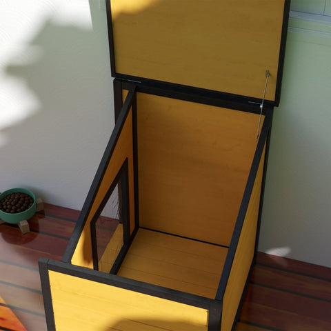 Rootz Wooden Dog House - Pet Shelter - Canine Abode - Hinged Roof - 71cm x 58cm x 53/77cm