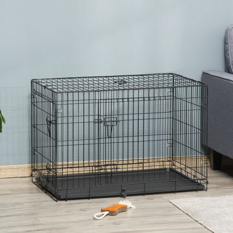 Rootz Dog Cage - Pet Crate - Transport Box - Iron Wire - 92cm x 57cm x 62.5cm - Foldable - Easy Assembly - Large Front Door