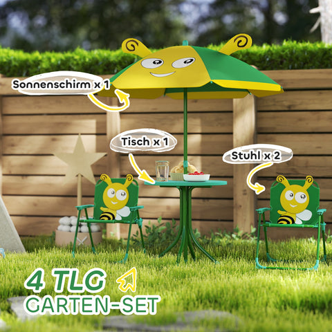 Rootz Children's Garden Furniture Set - Kids Chairs - Table Set - Portable & Foldable - 49.5cm Ø Table, 36.5cm x 38.5cm Chair - Bee Design