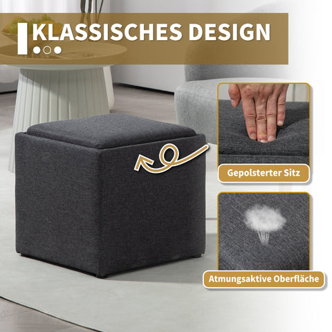 Rootz Sitting Stool with Storage - Foot Stool - Upholstered Stool - Elegant Design - 42cm x 42cm x 41cm, Grey Linen Look