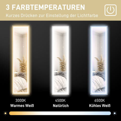 Rootz LED Full Body Mirror - Floor Length Mirror - Touch Control - Dimmable Lighting - 160 x 40 cm - Grey - Enhances Room Elegance