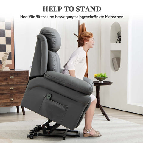 Rootz Electric Riser Chair - TV Armchair - Recliner with Stand-Up Aid - Faux Leather - 93cm x 96cm x 105cm