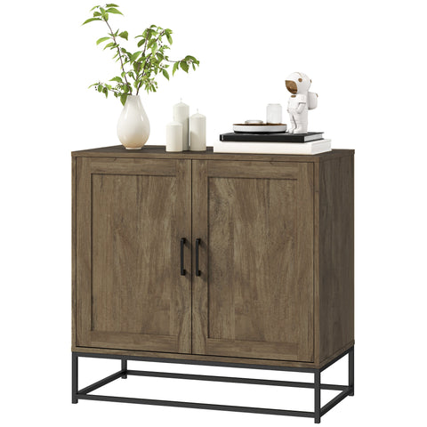 Rootz Sideboard Storage Cabinet - Buffet Table - Wooden Server - Adjustable Shelf - Brown - 80b x 40t x 78h cm