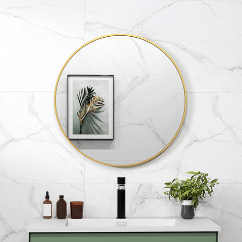 Rootz Round Bathroom Mirror - Wall Mirror - Gold Mirror - Easy Installation - Ø 70 x 2.5 cm