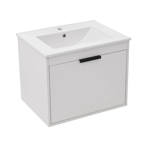 Rootz Hanging Sink Cabinet - Floating Vanity - Bathroom Storage - Soft Close Drawers - 59cm x 46.5cm x 47cm