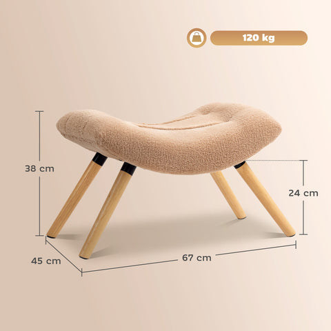 Rootz Foot Stool - Ottoman - Padded Seat - Cozy Seating - 67cm x 45cm x 38cm - Brown Fleece Cover with Wooden Legs