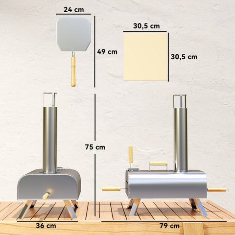 Rootz Outdoor Pizza Oven - Portable & Foldable - Stainless Steel - Enjoy Real Wood-Fired Pizza - 79x36x75cm with Pizza Stone & Shovel