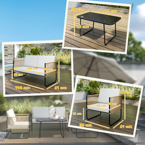 Rootz Garden Furniture Set 4-Part - Outdoor Seating Set - Patio Furniture - Robust Steel Frame - Sofas, Armchairs & Table - 110x61x63cm, 56x61x63cm, 80x50x43cm
