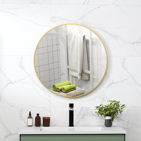 Rootz Round Bathroom Mirror - Wall Mirror - Gold Mirror - Easy Installation - Ø 70 x 2.5 cm