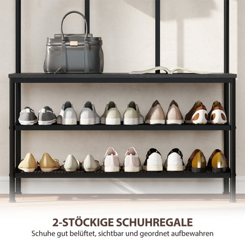 Rootz 3-in-1 Cloakroom Stand - Clothes Hook - Shoe Shelf - Organize Efficiently - 91cm x 36cm x 180cm