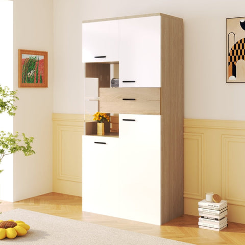 Rootz Modern Display Cabinet - Glass Doors - LED Lit Display - Elegant Design - 77.7L x 38W x 150H cm