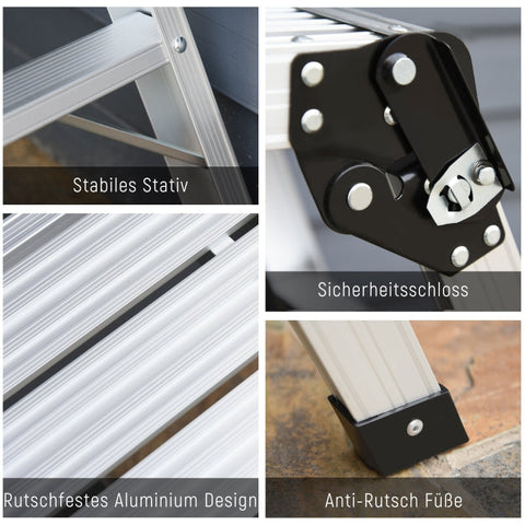 Rootz Opvouwbare opstapbank - Aluminium werkplatform - Draagbare opstapkruk - Hoog draagvermogen - Lichtgewicht - Veiligheidsvoorzieningen - 109 cm x 40 cm x 50 cm