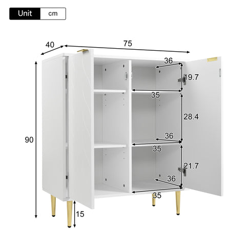 Rootz Sideboard Storage Cabinet - Chest of Drawers - Floral Pattern - Shockproof Design - 75L x 40W x 90H cm - Golden+White