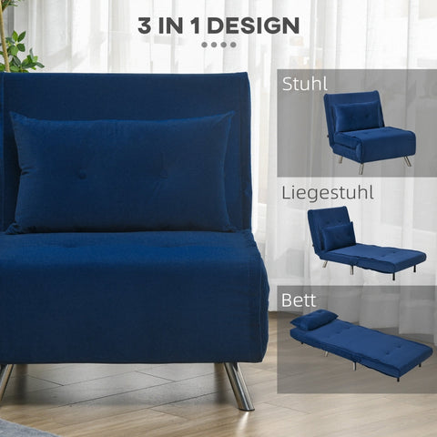Rootz Reclining Chair - Lounge Chair - Single Bed - Ultimate Comfort - Adjustable Backrest - Velvet Fabric - 77cm x 88cm x 83cm (Chair) - 191cm x 77cm x 27cm (Bed)