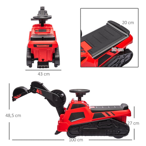Rootz Children's Ride-On Excavator - 3-in-1 Construction Toy - Musical Steering Wheel - Anti-Tip Design - Foot Gliding - Red+Black - 100L x 43W x 48.5H cm
