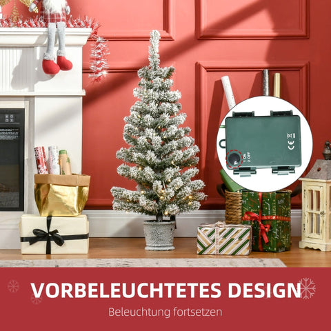 Rootz Compact Christmas Tree - Festive Tree - Holiday Tree - Integrated Lights - Snow Effect - 90cm High, Ø40cm