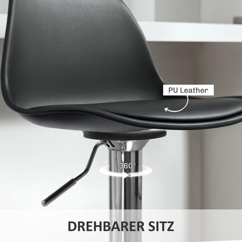 Rootz 2 Set Bar Stools - Bar Chairs - Swivel Chairs - Height Adjustable Comfort - 42x38x82-104 cm - Black and Silver