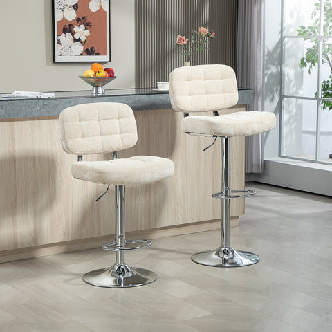 Rootz 2 Piece Set Bar Stools - Kitchen Chairs - Height Adjustable - 360° Swivel - Steel Frame - 51b x 45t x 94-115H cm - Brown