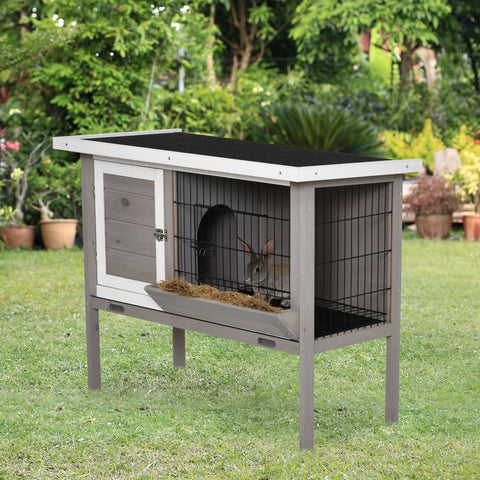 Rootz Wooden Rabbit Hutch - Bunny Cage - Pet Enclosure - Easy Cleaning - 91cm x 46cm x 71cm - Asphalt Roof, Removable Drawer