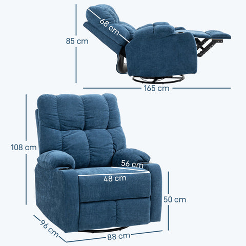 Rootz Relaxation Armchair - Recliner Chair - Rotatable Chair - Fully Adjustable Comfort - 88x96x108cm, Dark Blue