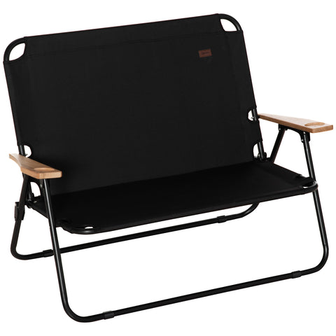 Rootz 2-Seater Foldable Camping Chair - Portable Deck Chair - Outdoor Camp Seat - Built-In Cup Holder - 141 x 67 x 80 cm - Black