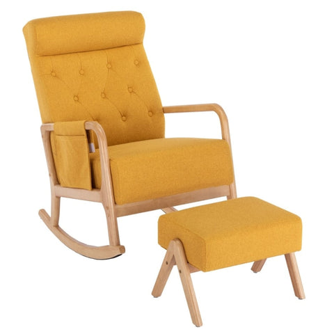 Rootz Rocking Chair & Footrest Set - Glider - Recliner - Durable Wood & Foam Comfort - Chair: 65x85x94cm, Footrest: 53x36x36cm