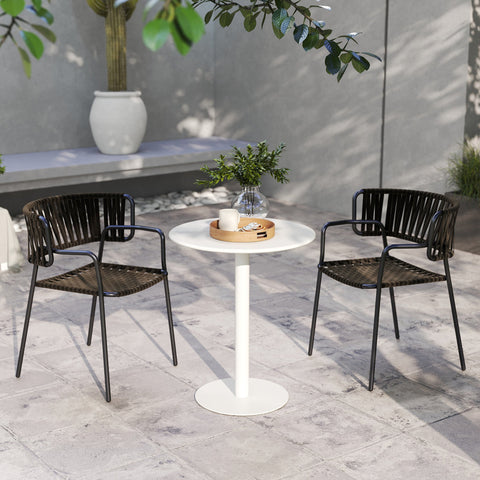 Rootz Round Dining Table - 2-Seater Dining Table - Indoor Outdoor Table - Durable Steel - 60cm x 72cm - White