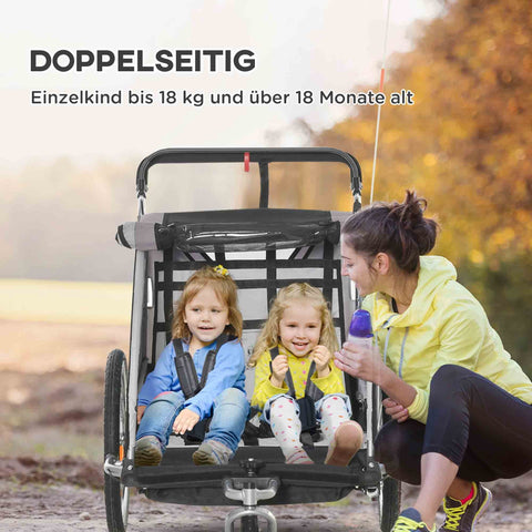 Rootz Children's Bicycle Trailer - Push Cart - Stroller - Foldable with Brakes - 142 x 75 x 101cm - Safe & Comfortable Journey for 2 Kids