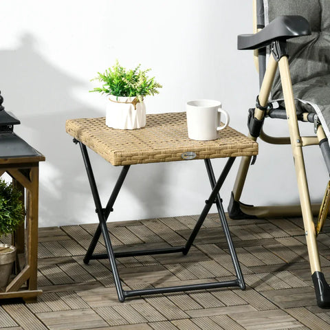 Rootz Garden Table - Polyrattan Balcony Table - Foldable - Steel Frame - Easy To Clean - Polyrattan - Natural - 40x40x40 cm