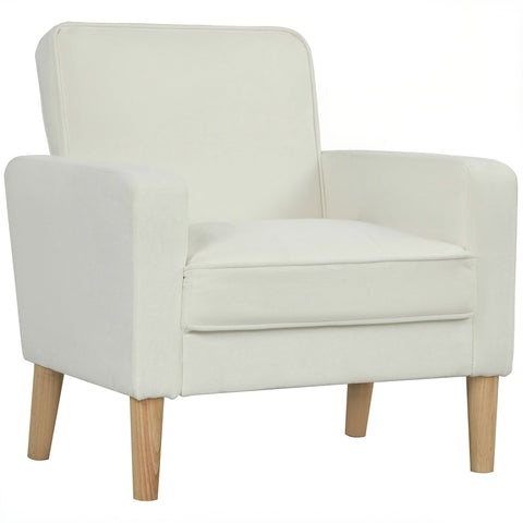 Rootz Upholstery Armchair - Lounge Chair - Velvet Recliner - Comfort Design - 76cm x 79cm x 82cm - White - Rubber Wood Legs