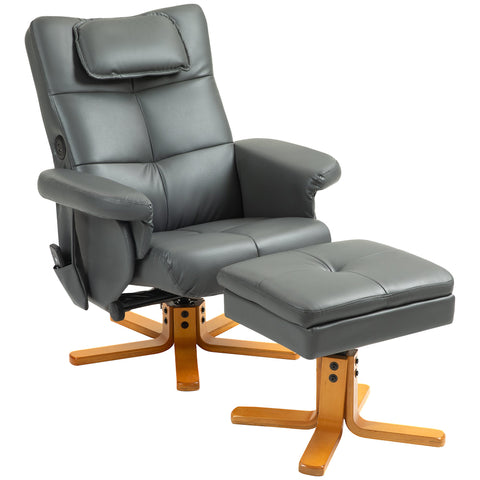 Rootz Massage Chair with Stool - Relaxation Chair - Recliner - USB Charging - 78L x 86W x 93H cm, Grey Leather Look